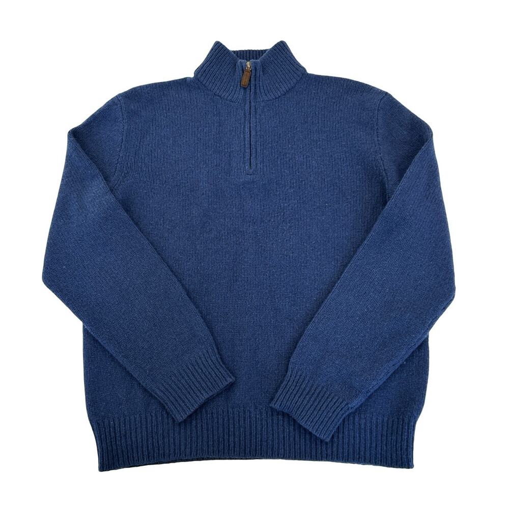 Polo Ralph Lauren Zip Pullover Sweater Mens Size L Blue Merino Wool & Angora